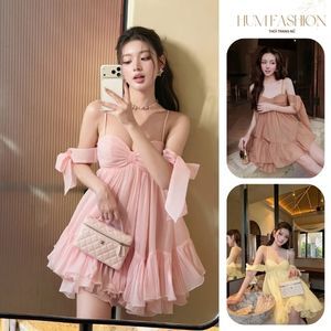 Váy babydoll 2 dây nơ ngực, đầm hai dây dáng babydoll hở lưng xòe bồng công chúa Hum Fashion