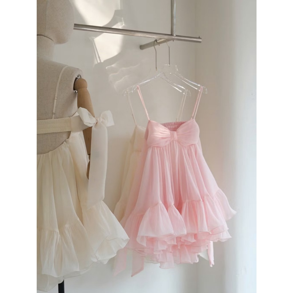 Váy babydoll 2 dây nơ ngực, đầm hai dây dáng babydoll hở lưng xòe bồng công chúa Hum Fashion