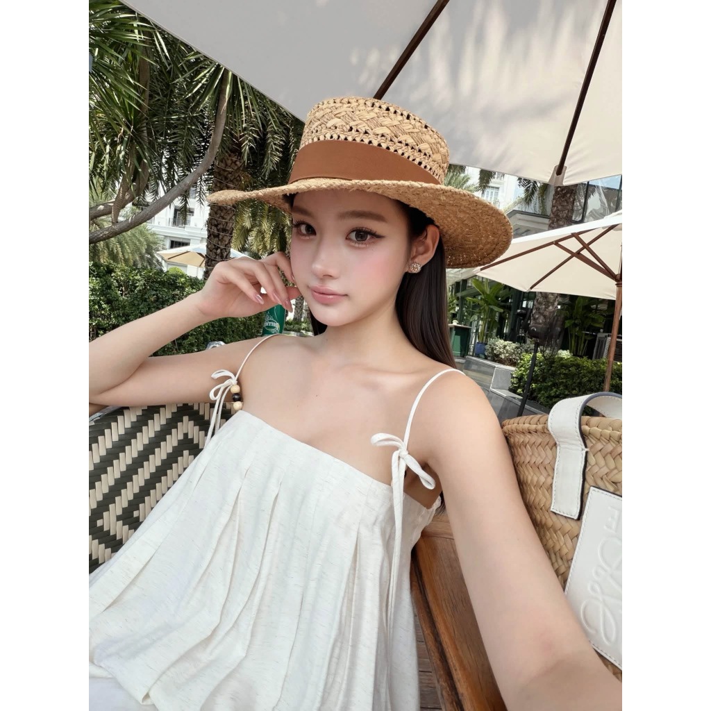 Set áo 2 dây dáng bí kèm quần dài, set bộ áo hai dây hở nơ lưng bồng bềnh phối quần suông Hum Fashion