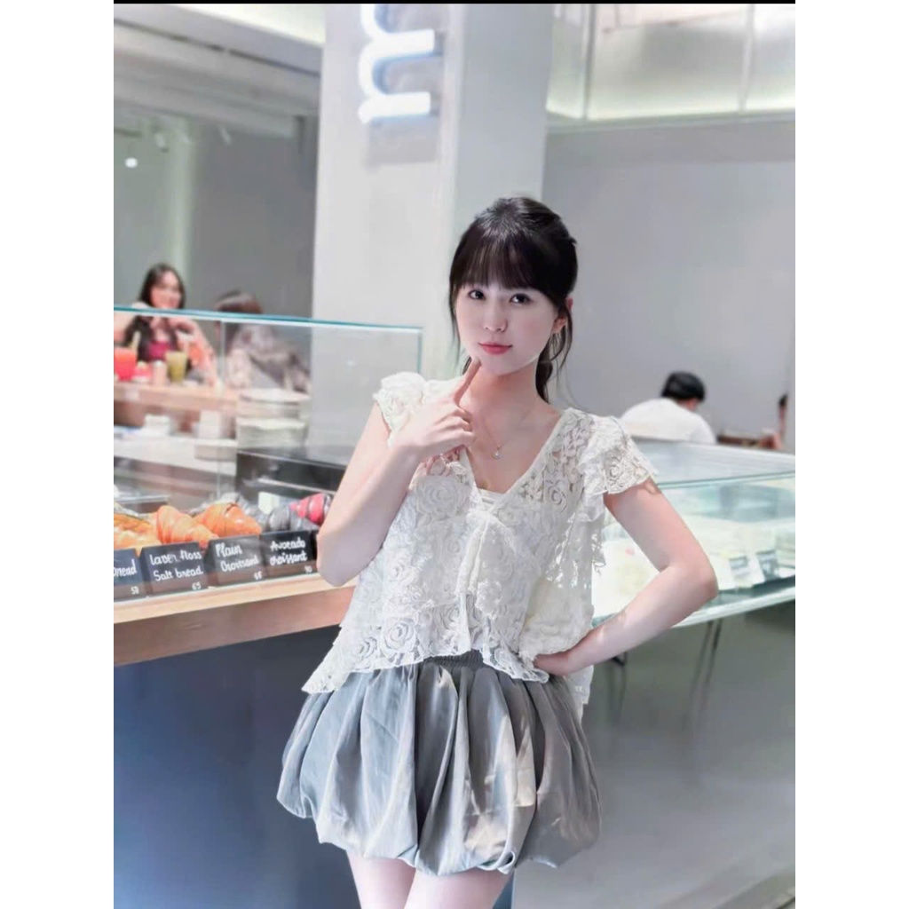 Set áo ren kèm chân váy bí, set ren có lót kèm chân váy ngắn tiểu thư đi chơi HUM FASHION