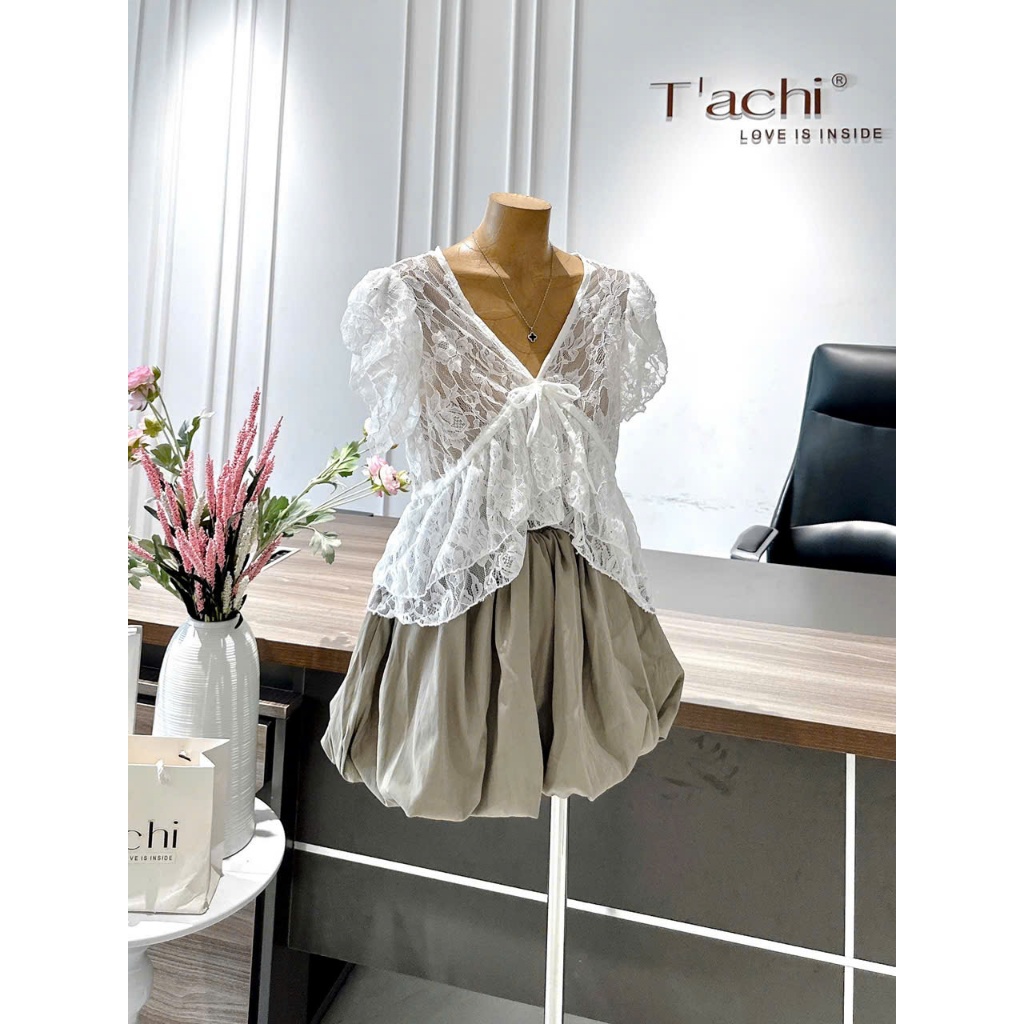 Set áo ren kèm chân váy bí, set ren có lót kèm chân váy ngắn tiểu thư đi chơi HUM FASHION