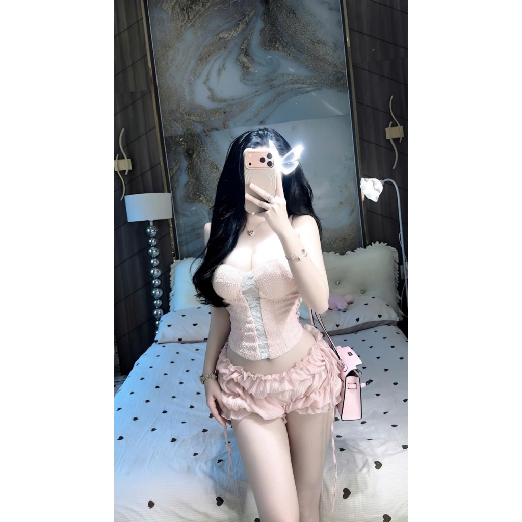 Set đồ nữ hottrend, set áo ống cúp ngực kèm quần nhún xinh tiểu thư HUM FASHION