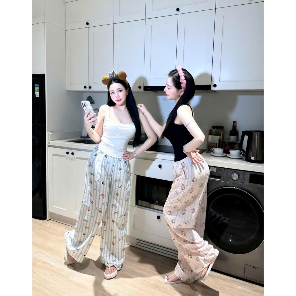 Set đồ nữ áo 2 dây kèm quần dáng dài thoải mái, set đồ mặc nhà dễ thương HUM FASHION