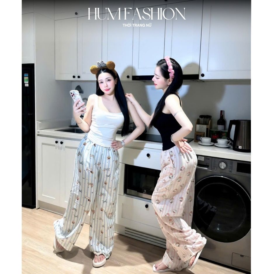 Set đồ nữ áo 2 dây kèm quần dáng dài thoải mái, set đồ mặc nhà dễ thương HUM FASHION