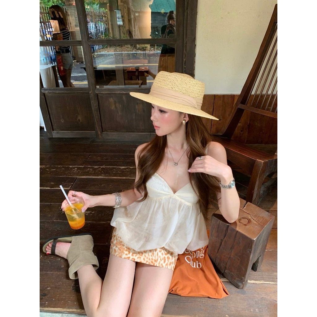 Áo 2 dây cổ tim dáng bí xinh, áo kiểu hai dây xanh ngọc bồng bềnh hottrend tiểu thư Hum Fashion