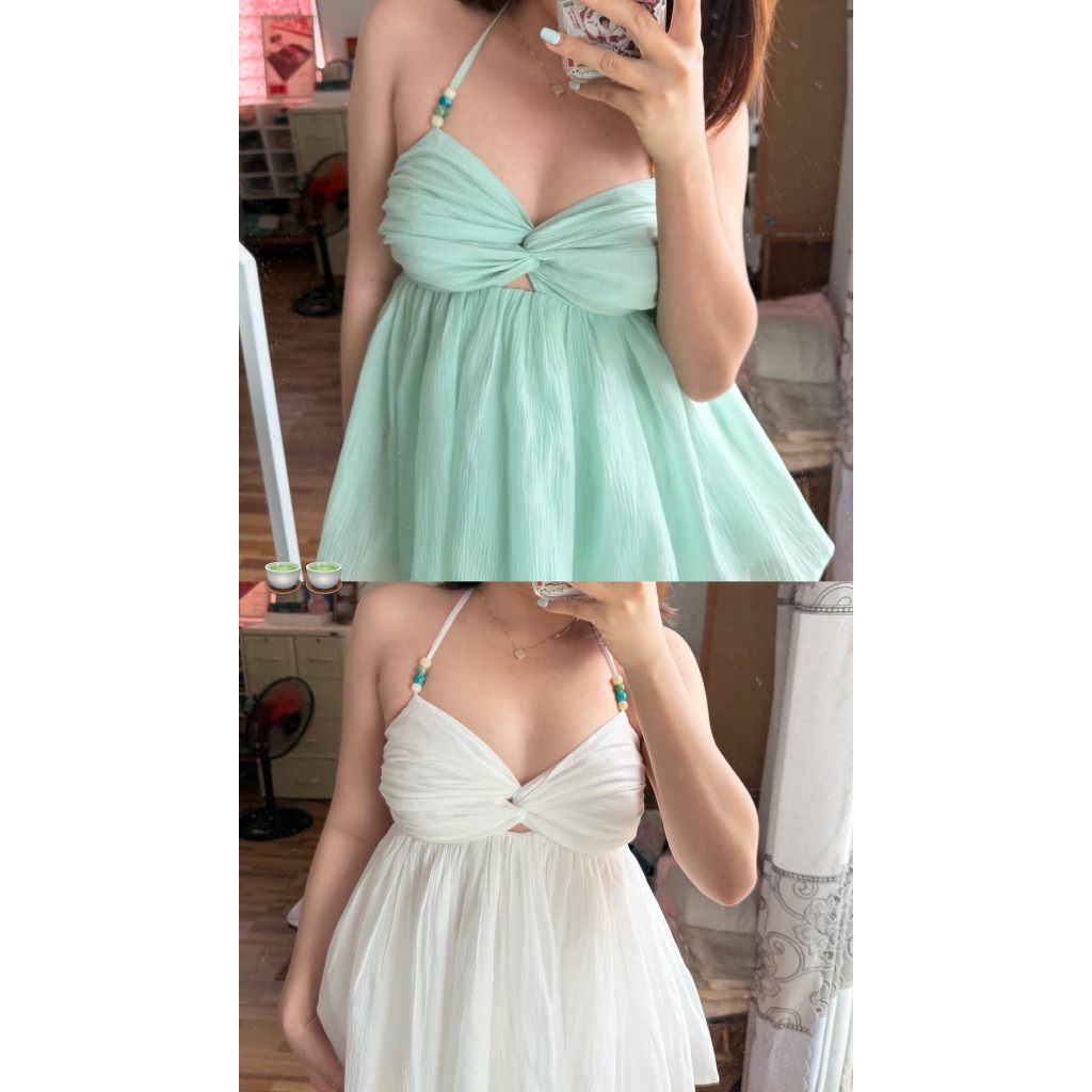 Áo 2 dây nữ xoắn ngực dáng xoè babydoll, áo kiểu hai dây  nhẹ phong cách đi biển Hum Fashion