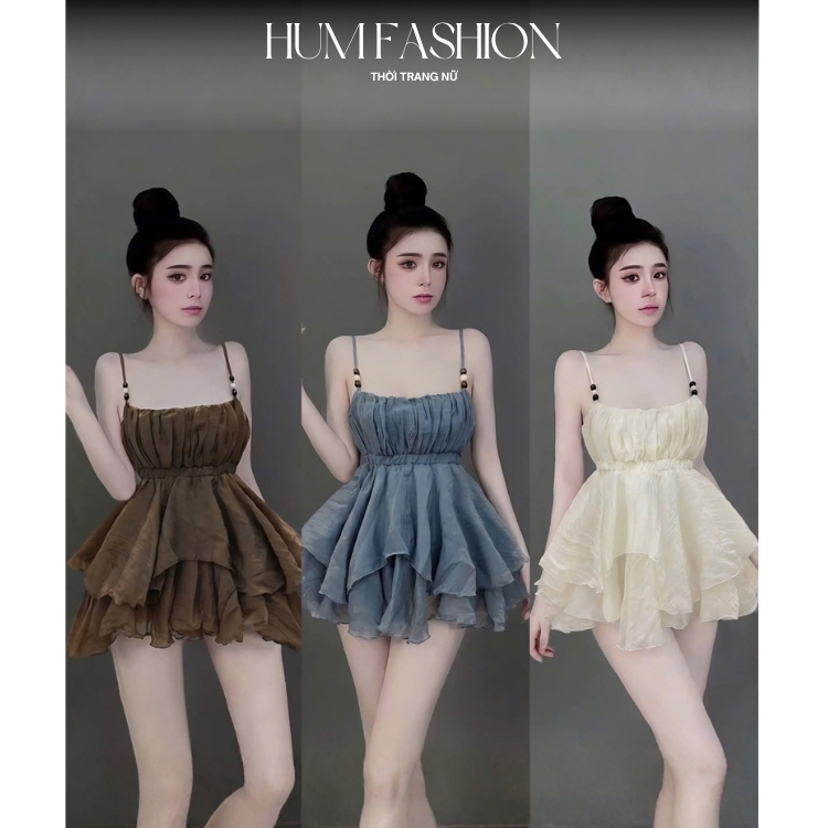 Set 2 dây xoè tầng tơ đũi tiểu thư, set áo hai dây babydoll nhún ngực xoè bồng bềnh Hum Fashion