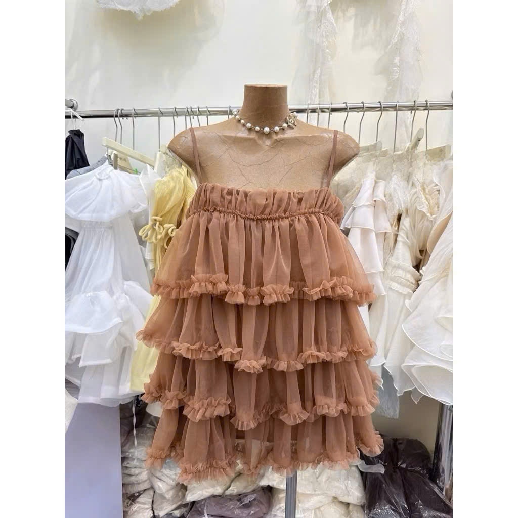 Váy 2 dây tầng bèo tiểu thư, đầm babydoll 2 dây xếp tầng bồng bềnh Hum Fashion