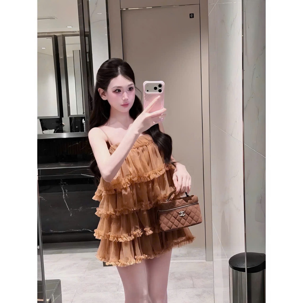 Váy 2 dây tầng bèo tiểu thư, đầm babydoll 2 dây xếp tầng bồng bềnh Hum Fashion
