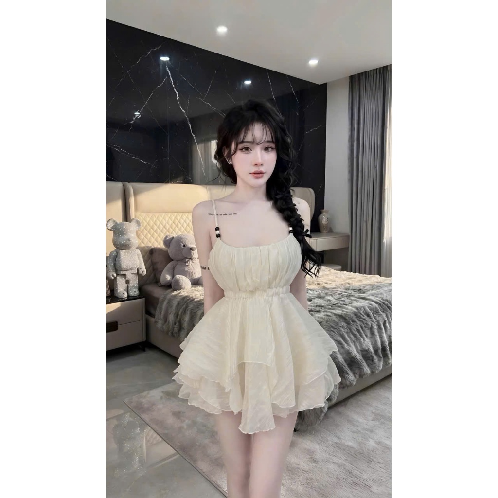Set 2 dây xoè tầng tơ đũi tiểu thư, set áo hai dây babydoll nhún ngực xoè bồng bềnh Hum Fashion