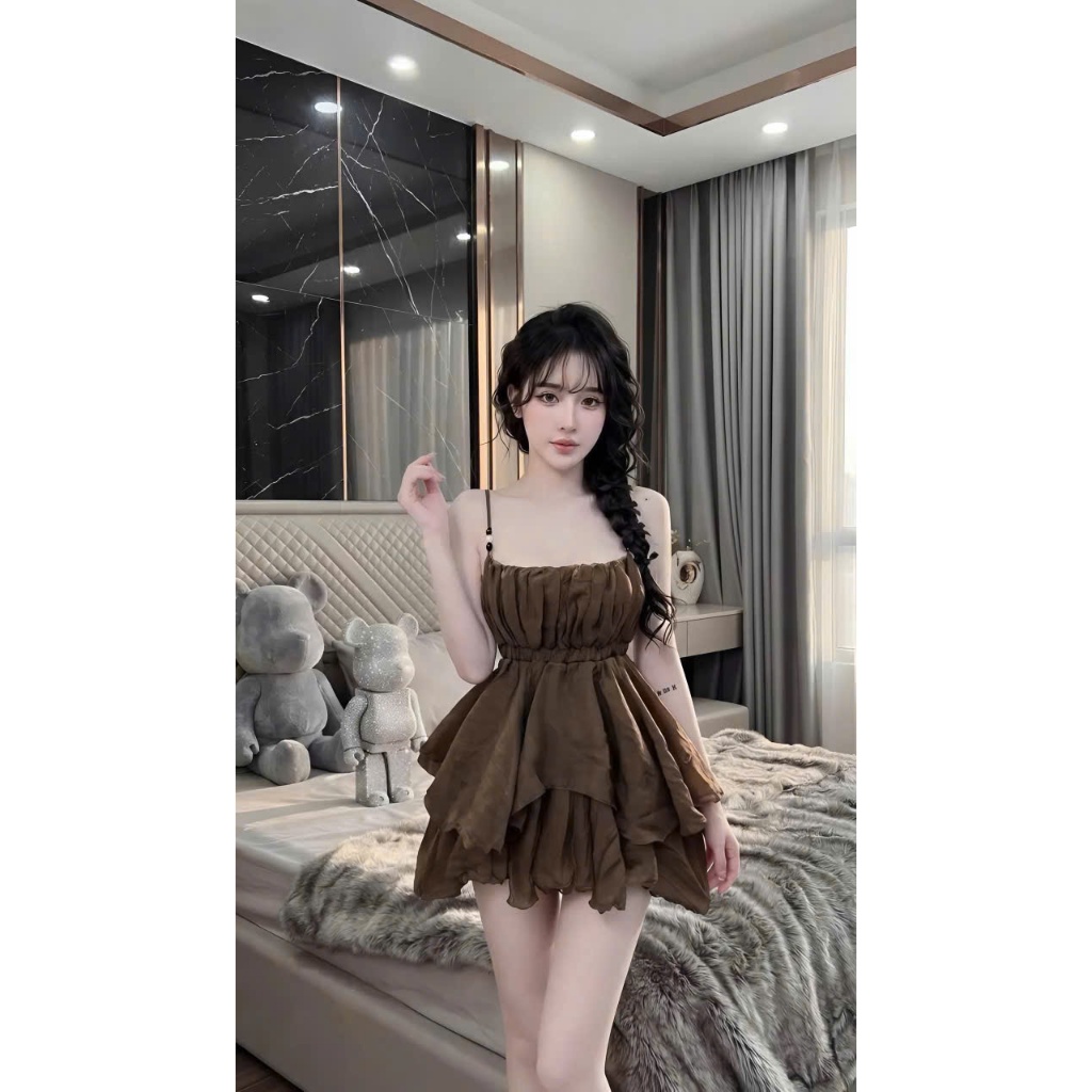 Set 2 dây xoè tầng tơ đũi tiểu thư, set áo hai dây babydoll nhún ngực xoè bồng bềnh Hum Fashion