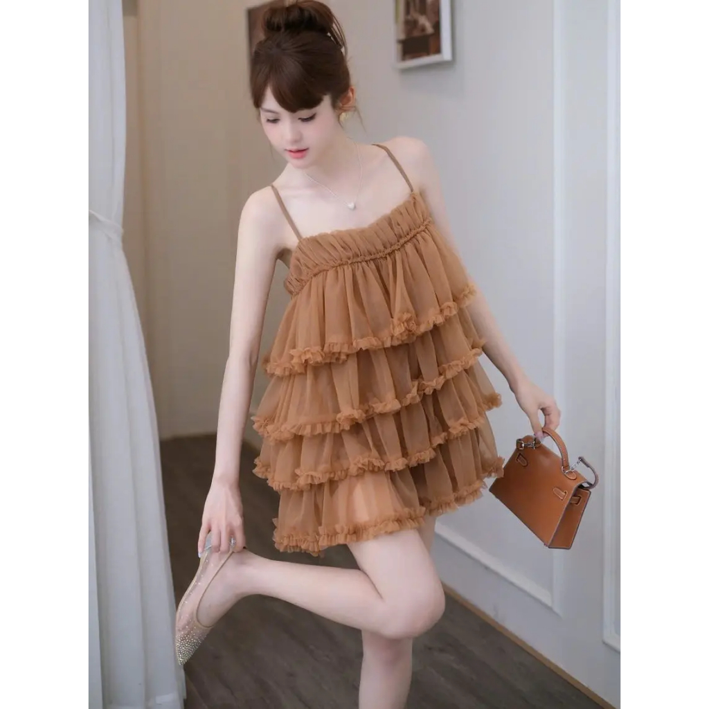 Đầm kiểu nữ 2 dây dáng ngắn, đầm nữ tầng bồng bềnh mặc đi biển đi chơi xinh xắn