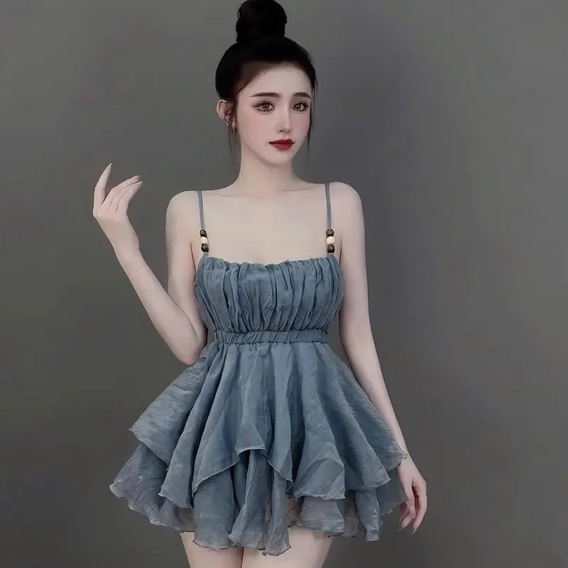 Váy 2 dây nữ dáng bồng xoè, Váy kiểu nữ bo eo tôn dáng tiểu thư xinh xắn