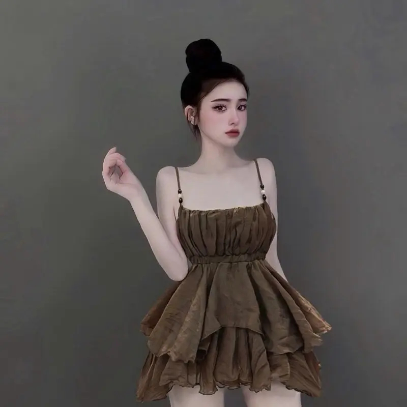 Váy 2 dây nữ dáng bồng xoè, Váy kiểu nữ bo eo tôn dáng tiểu thư xinh xắn
