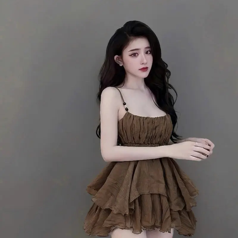 Váy 2 dây nữ dáng bồng xoè, Váy kiểu nữ bo eo tôn dáng tiểu thư xinh xắn