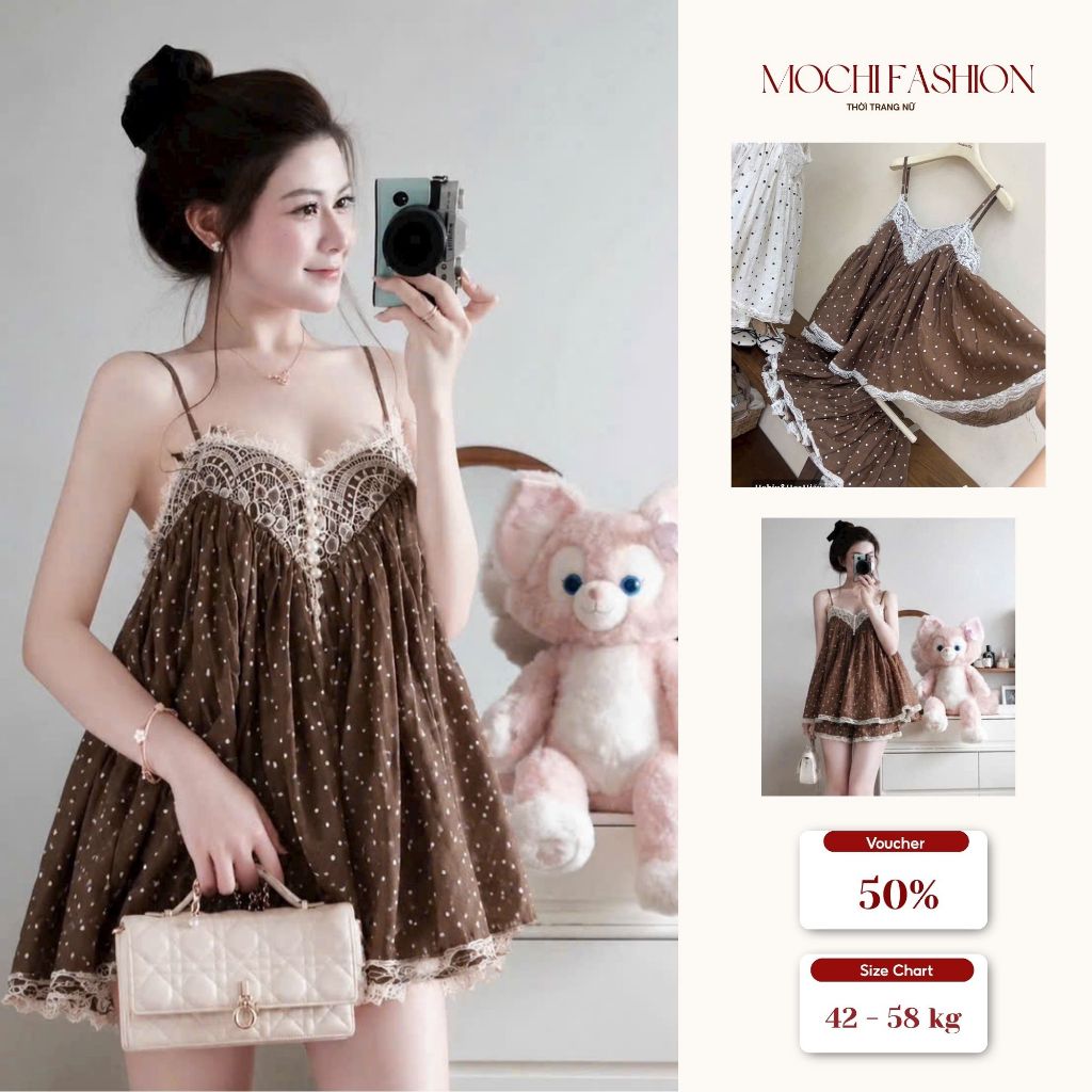Set bộ nữ chấm bi phối ren ngực sang chảnh, bộ nữ áo 2 dây đi chơi đi dạo phố thoáng mát