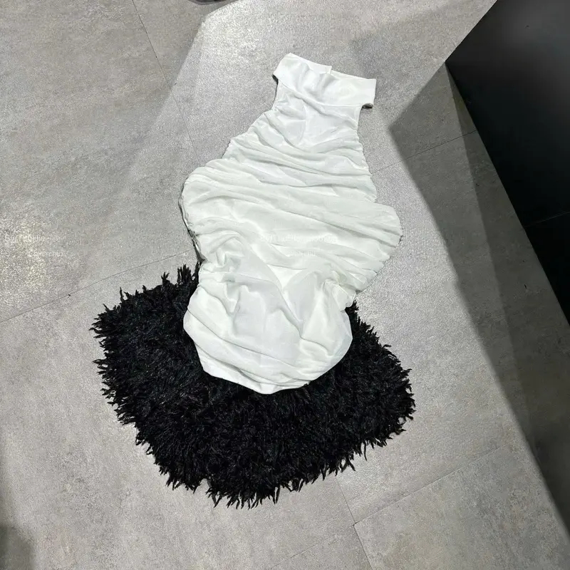 Set áo yếm lưới dây lưng phối quần short lông vũ chuẩn form tôn dáng trẻ trung