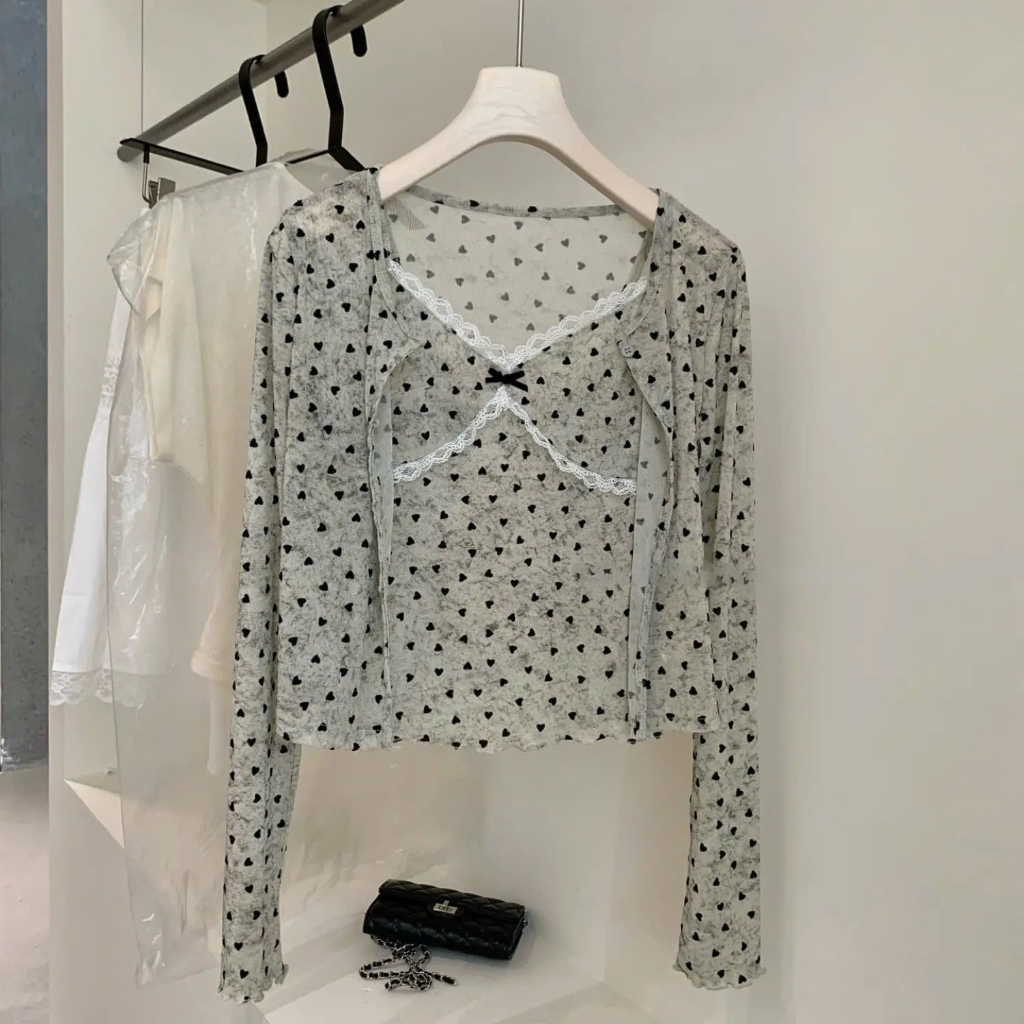 Set bộ nữ áo 2 dây đính nơ ôm body phối cardigan khoác ngoài nhẹ nhàng thanh lịch