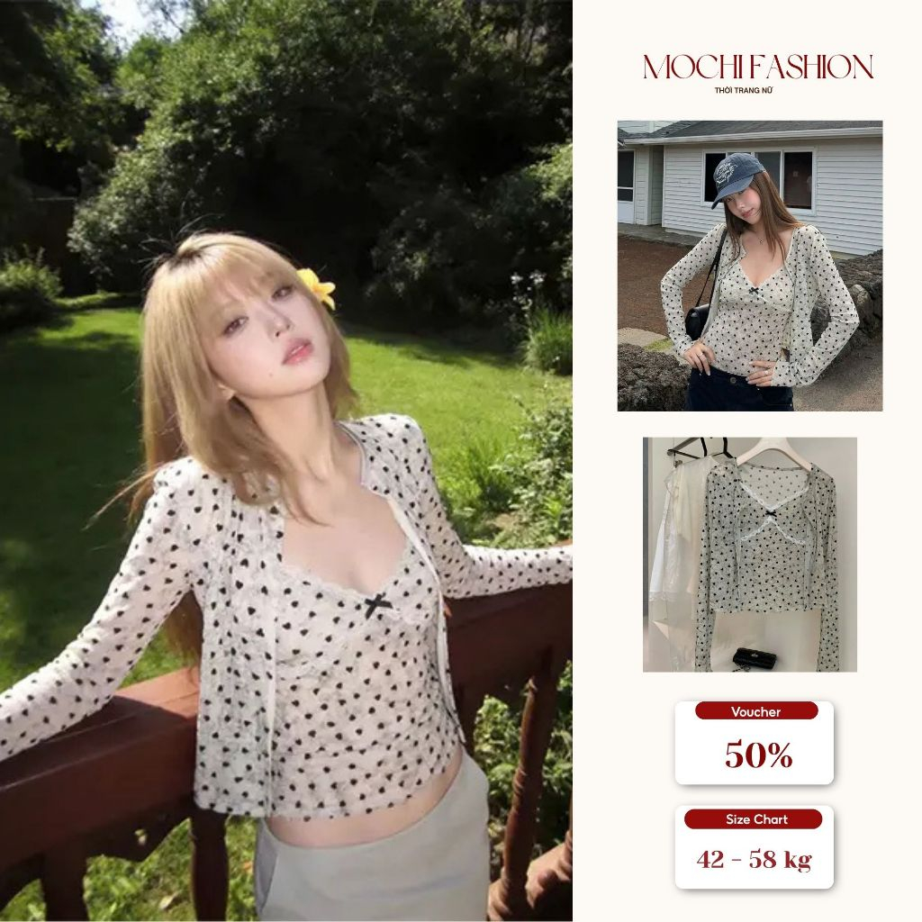 Set bộ nữ áo 2 dây đính nơ ôm body phối cardigan khoác ngoài nhẹ nhàng thanh lịch