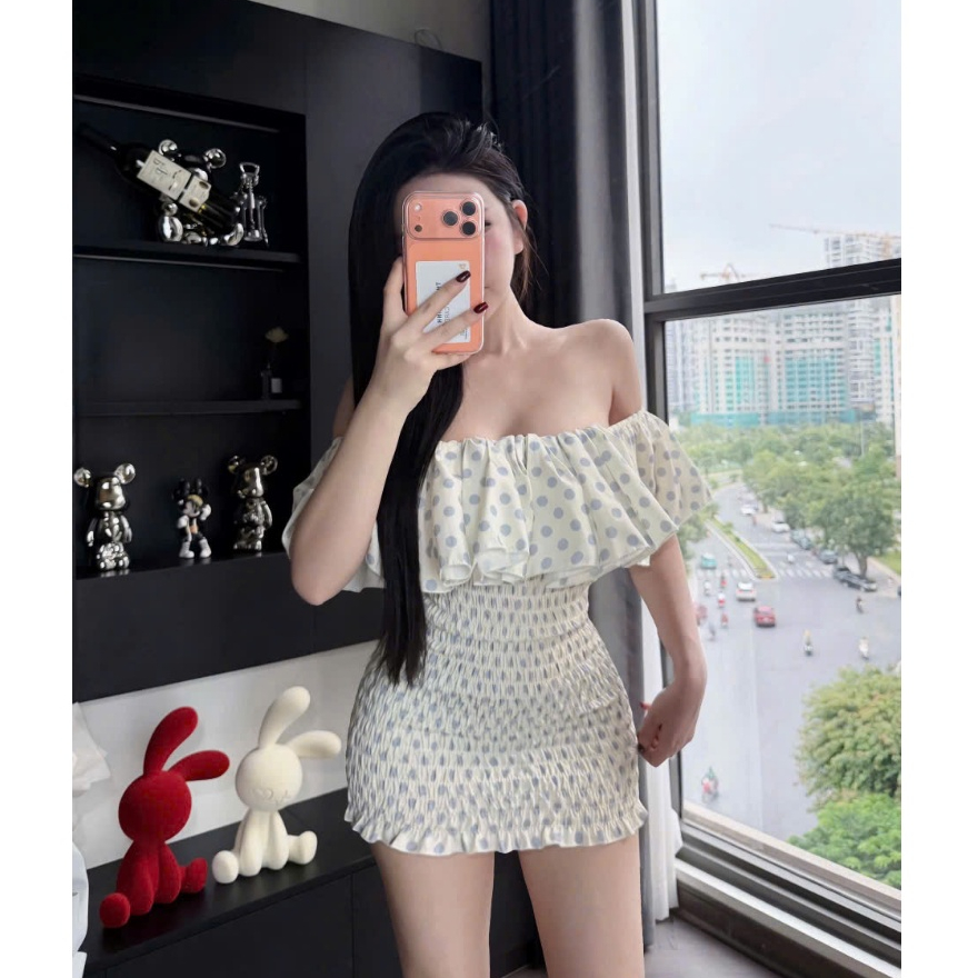 Đầm voan tơ trễ vai bèo nhún bo chun ôm body Hum Fashion