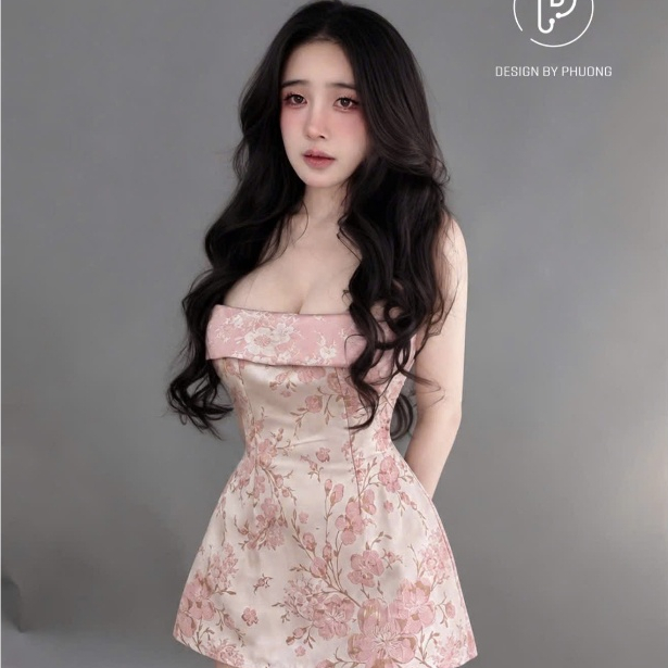Đầm ống cúp ngực hoạ tiết hoa nổi gấm premium sang chảnh form ngắn tôn dáng Mochi Trend