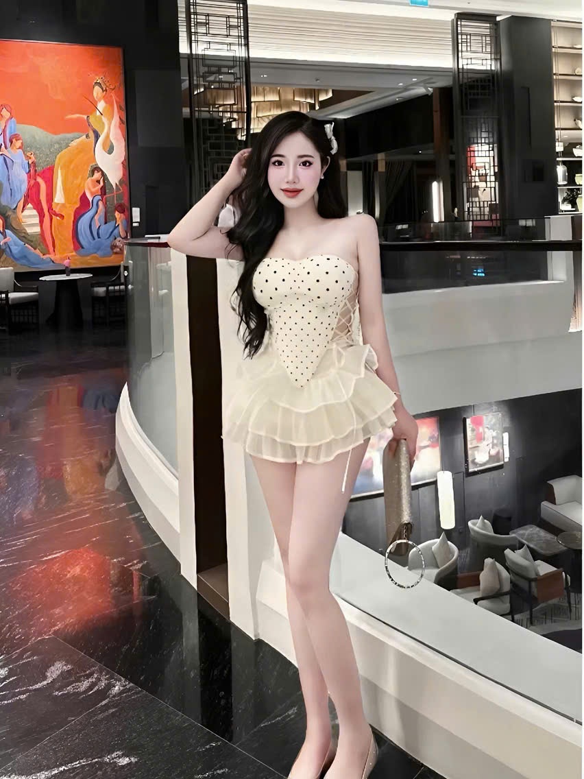 Sét áo đầm body chấm bi chất thun bo mềm mịn đi chơi đi chơi sang chảnh