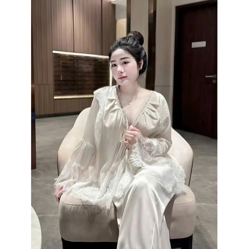 Set đồ ngủ ren nữ sexy hot trend kiểu dáng babydoll chất liệu satin mềm mại thiết kế tháng mát