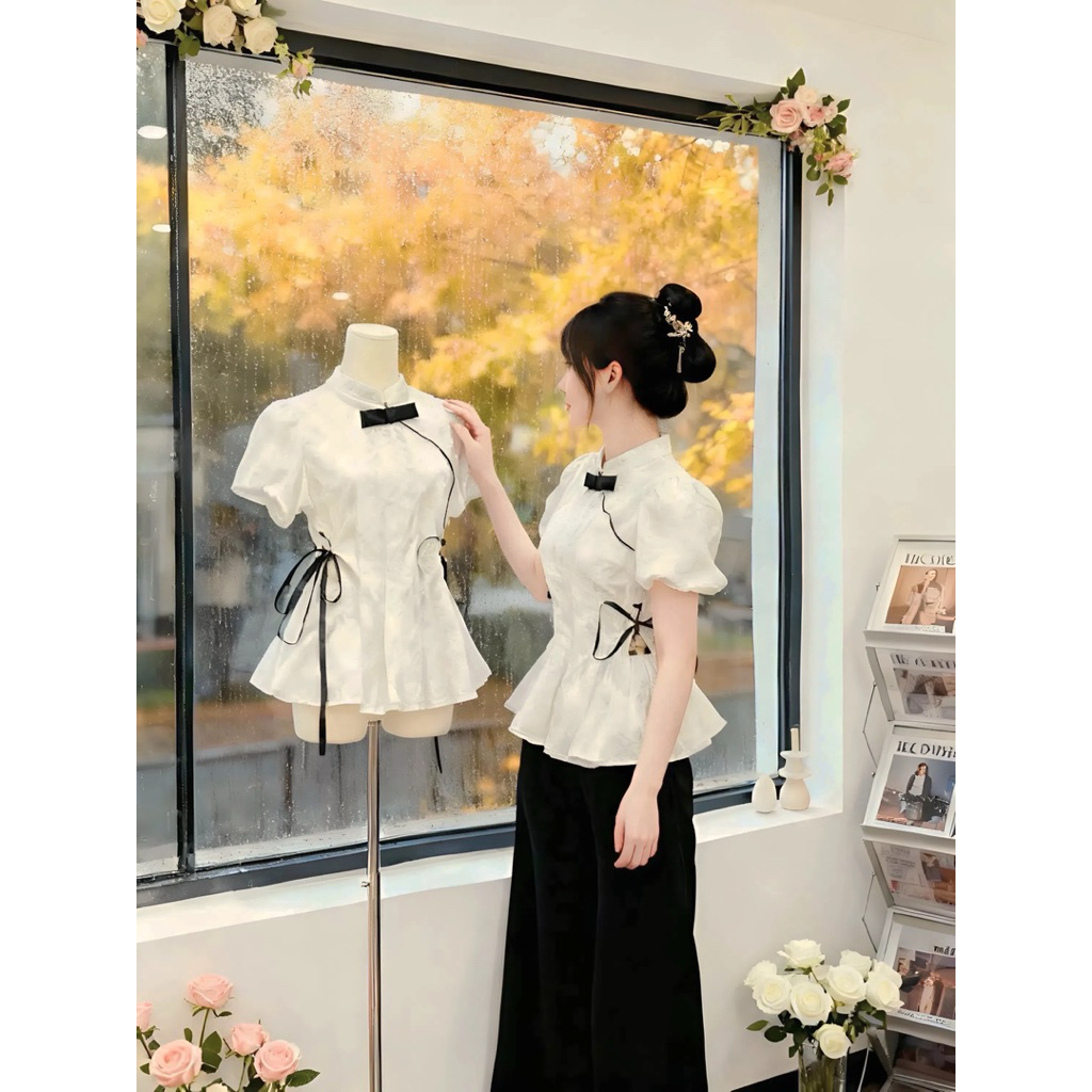 Set áo gấm hoa thêu kèm quần lụa, áo dài Tết sang chảnh
