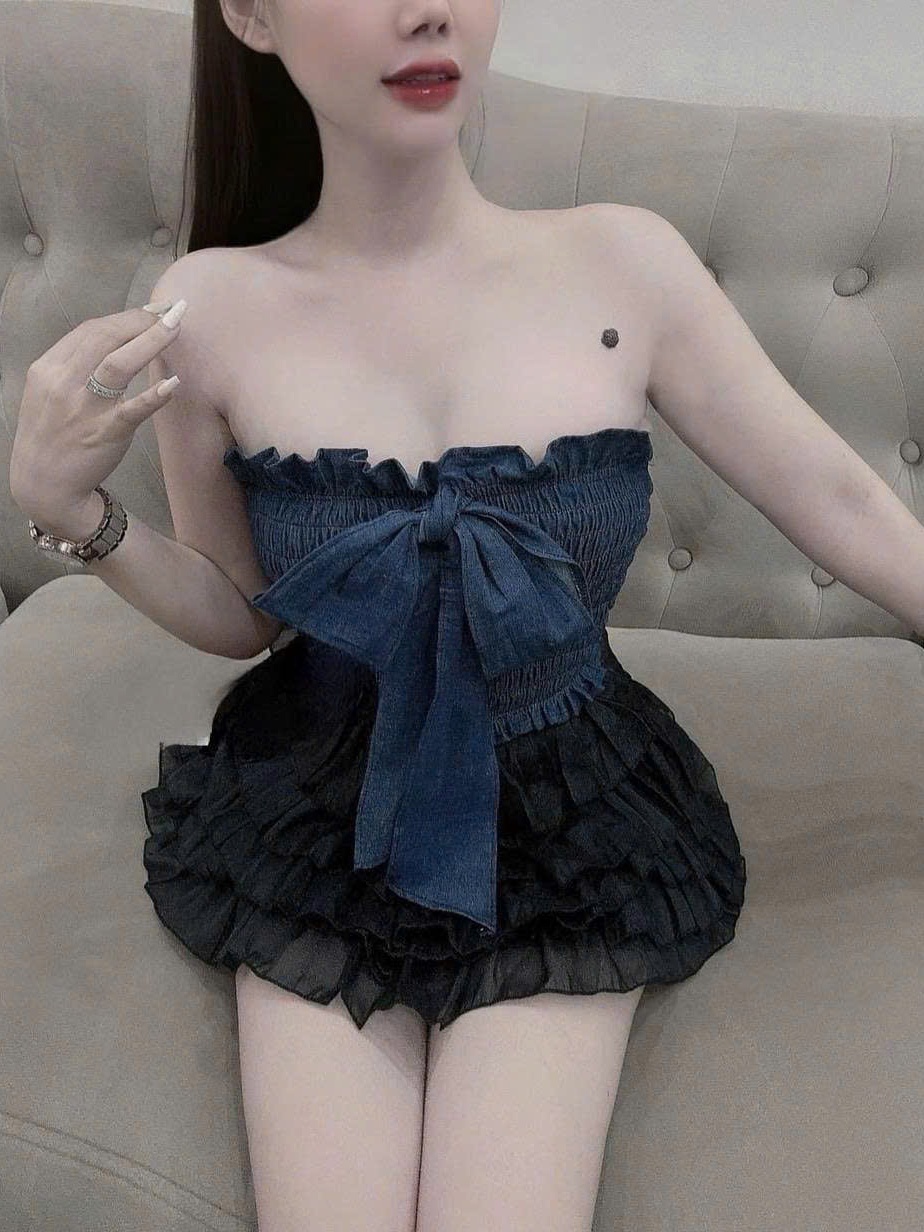 Kem Women Sét Đồ Nữ Váy Tầng Áo Cúp Kèm Nơ Lớn Xinh Xỉu Thiết Kế Nữ Tính Mút Tạo Độ Đầy Đặn Thân Sau Chạy Chỉ Thun Thoải