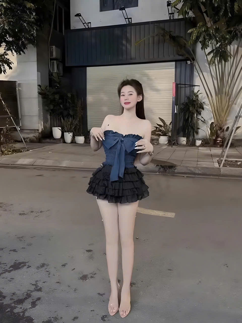 Kem Women Sét Đồ Nữ Váy Tầng Áo Cúp Kèm Nơ Lớn Xinh Xỉu Thiết Kế Nữ Tính Mút Tạo Độ Đầy Đặn Thân Sau Chạy Chỉ Thun Thoải