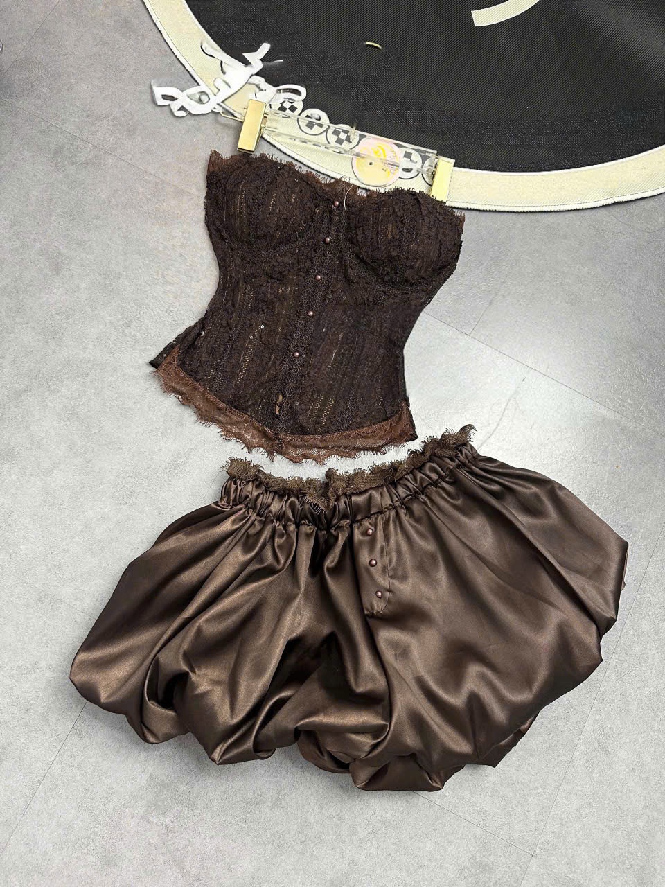 Sét đồ nữ hot trend áo bra cúp ren phối ren chỉ đính ngọc mix quần bí