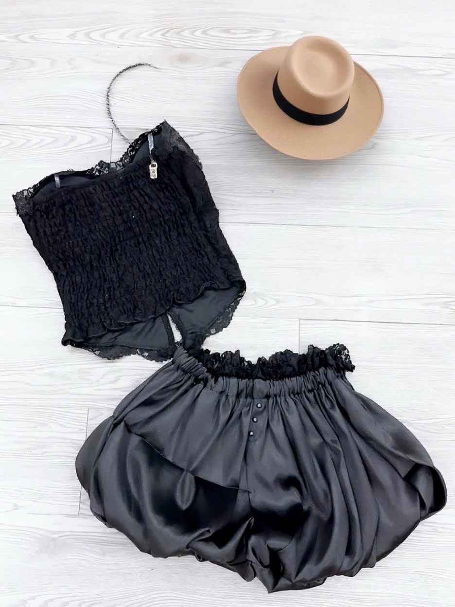 Sét đồ nữ hot trend áo bra cúp ren phối ren chỉ đính ngọc mix quần bí