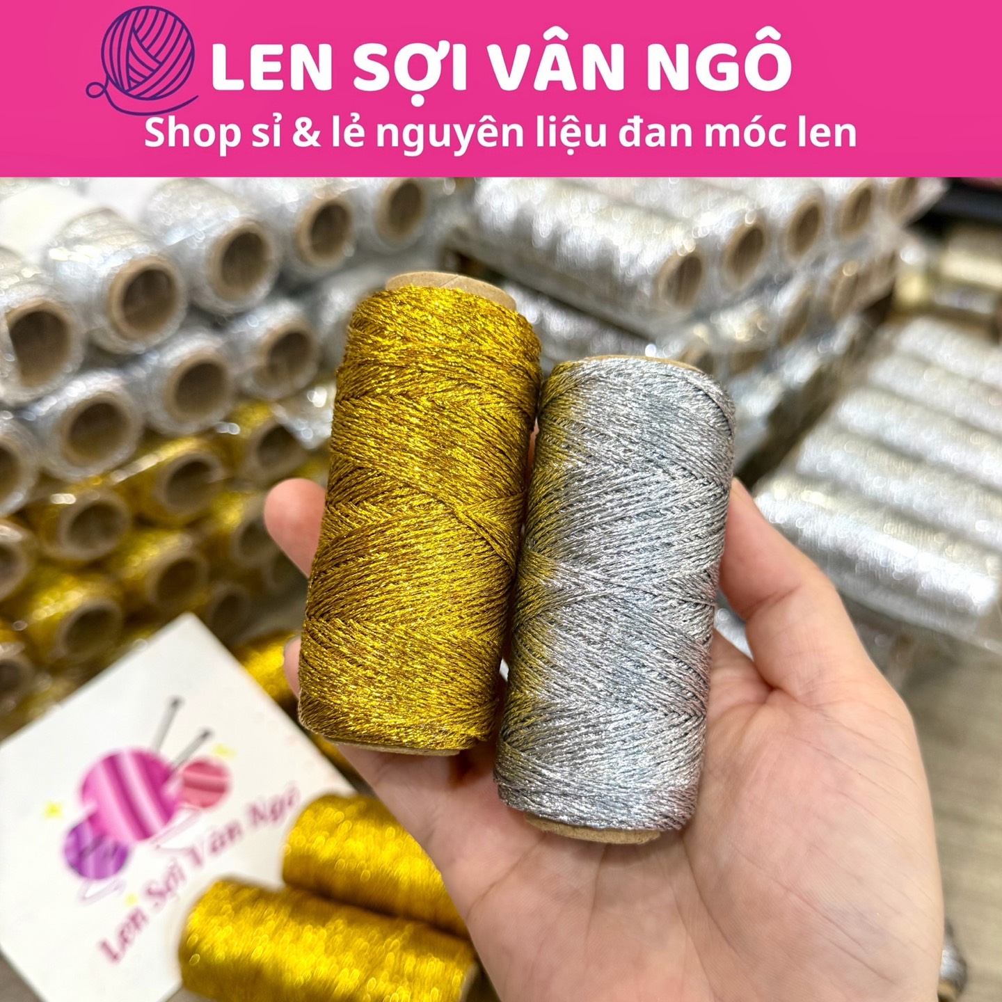Sợi kim tuyến 1mm dùng để móc viền trang trí (cuộn 10gr ko tính lõi)