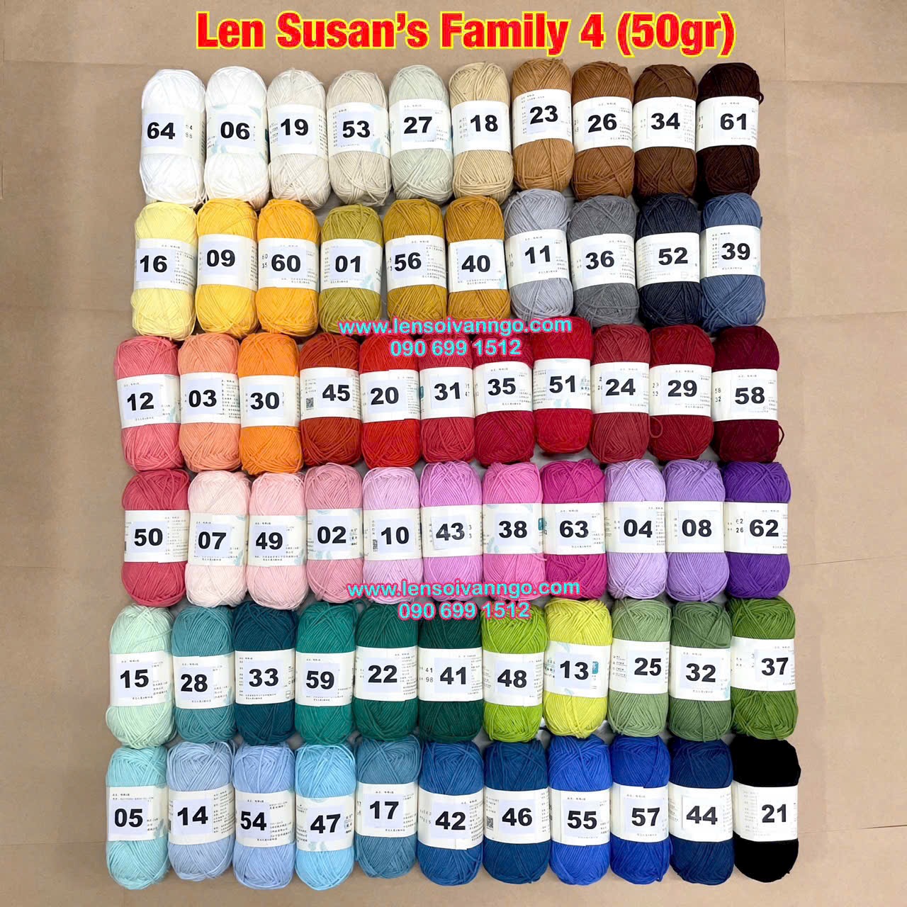 Len Susan 4 đan móc áo, khăn, thú bông, mũ... (cuộn 50gr) (26284)