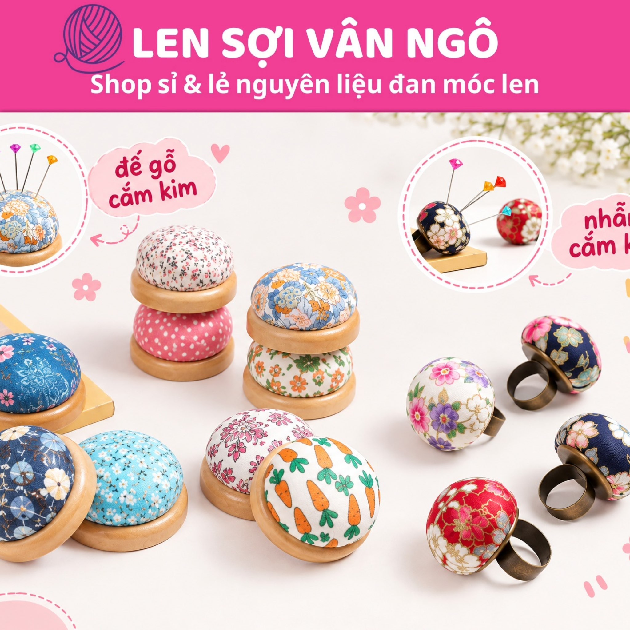 Đế gỗ / Nhẫn cắm kim (giao màu ngẫu nhiên)