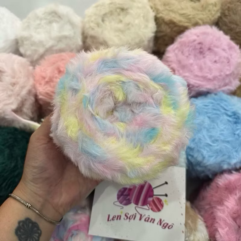 Len lông thỏ MÀU LOANG siêu mượt đan/móc thú bông, khăn, mũ (cuộn 100gr)(26300)