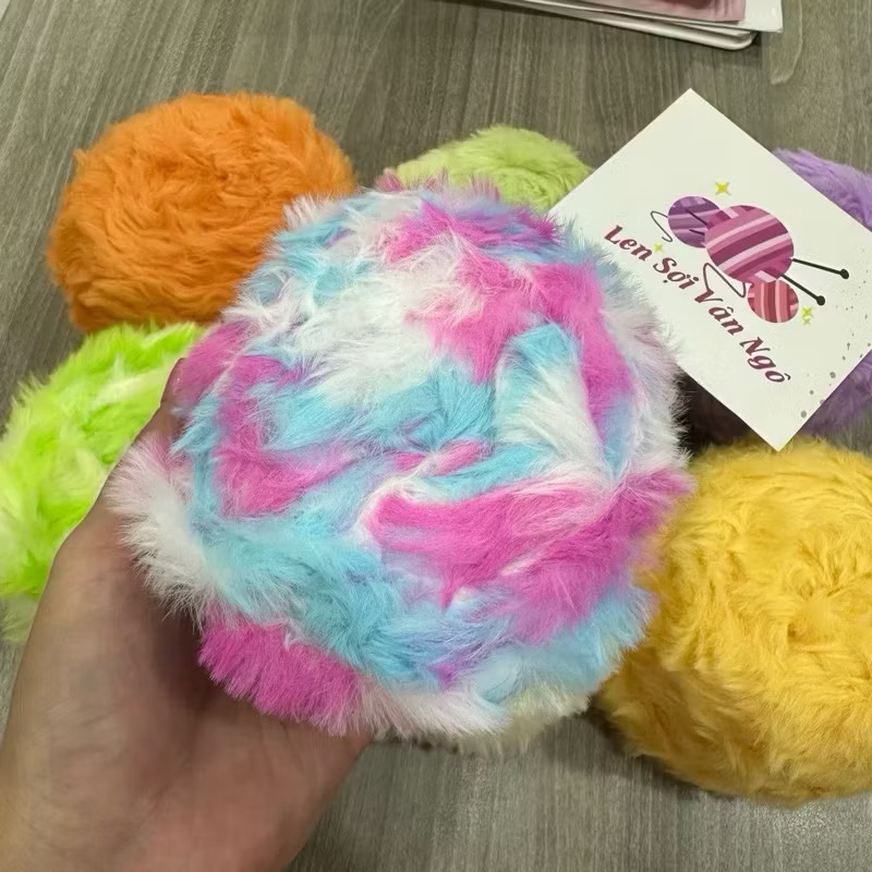 Len lông thỏ MÀU LOANG siêu mượt đan/móc thú bông, khăn, mũ (cuộn 100gr)(26300)