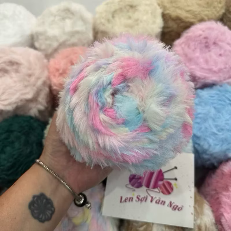 Len lông thỏ MÀU LOANG siêu mượt đan/móc thú bông, khăn, mũ (cuộn 100gr)(26300)