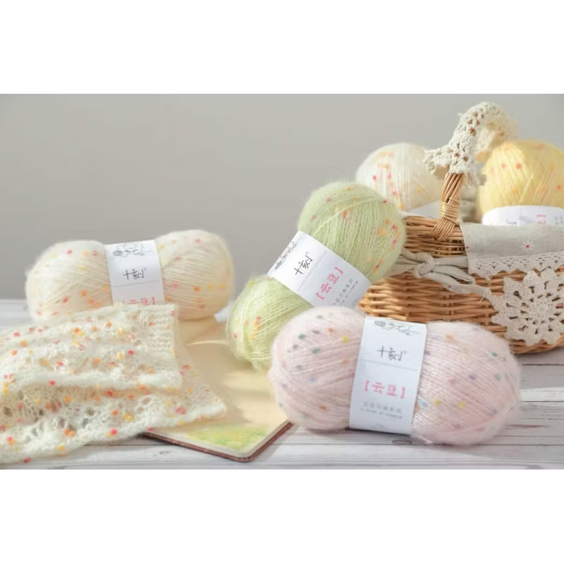 Len Mohair Pompom (Mohair Tweed) đan móc đồ thu đông (cuộn 50gr) (26291)