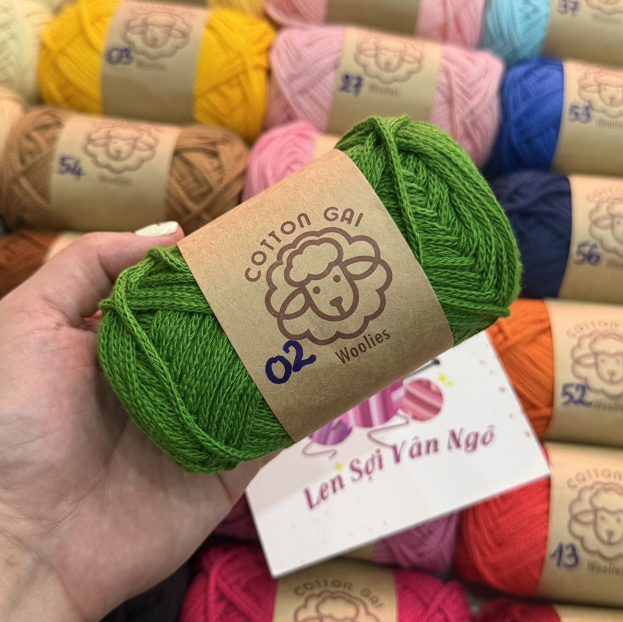Sợi Cotton Gai WOOLIES 3mm móc túi, mũ (cuộn 100g) (26390)