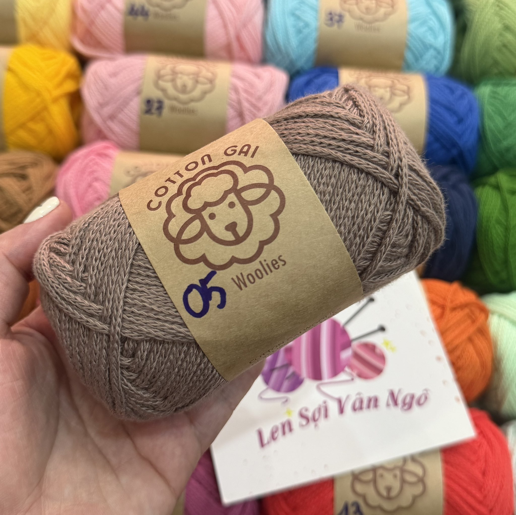 Sợi Cotton Gai WOOLIES 3mm móc túi, mũ (cuộn 100g) (26390)