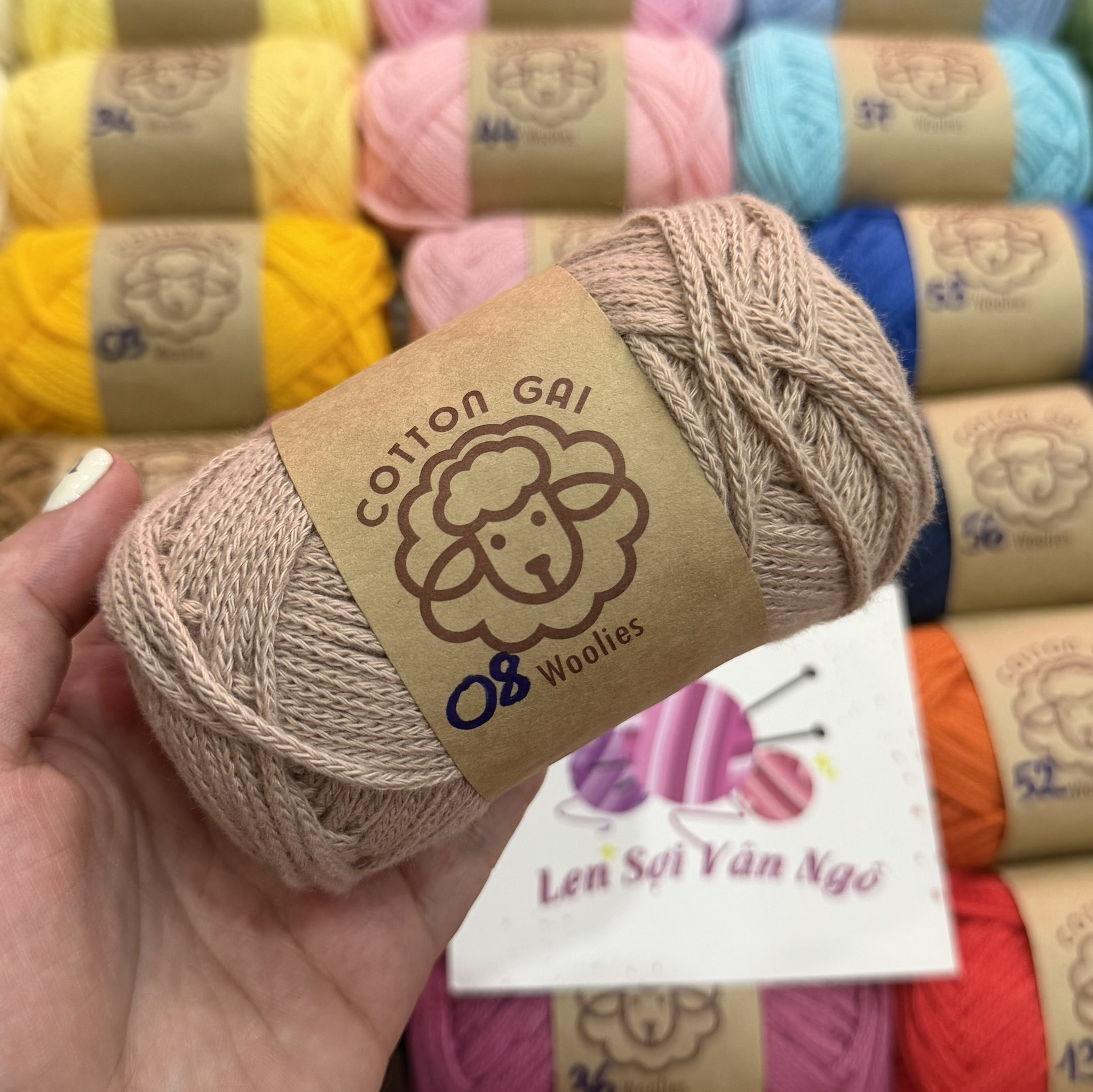 Sợi Cotton Gai WOOLIES 3mm móc túi, mũ (cuộn 100g) (26390)