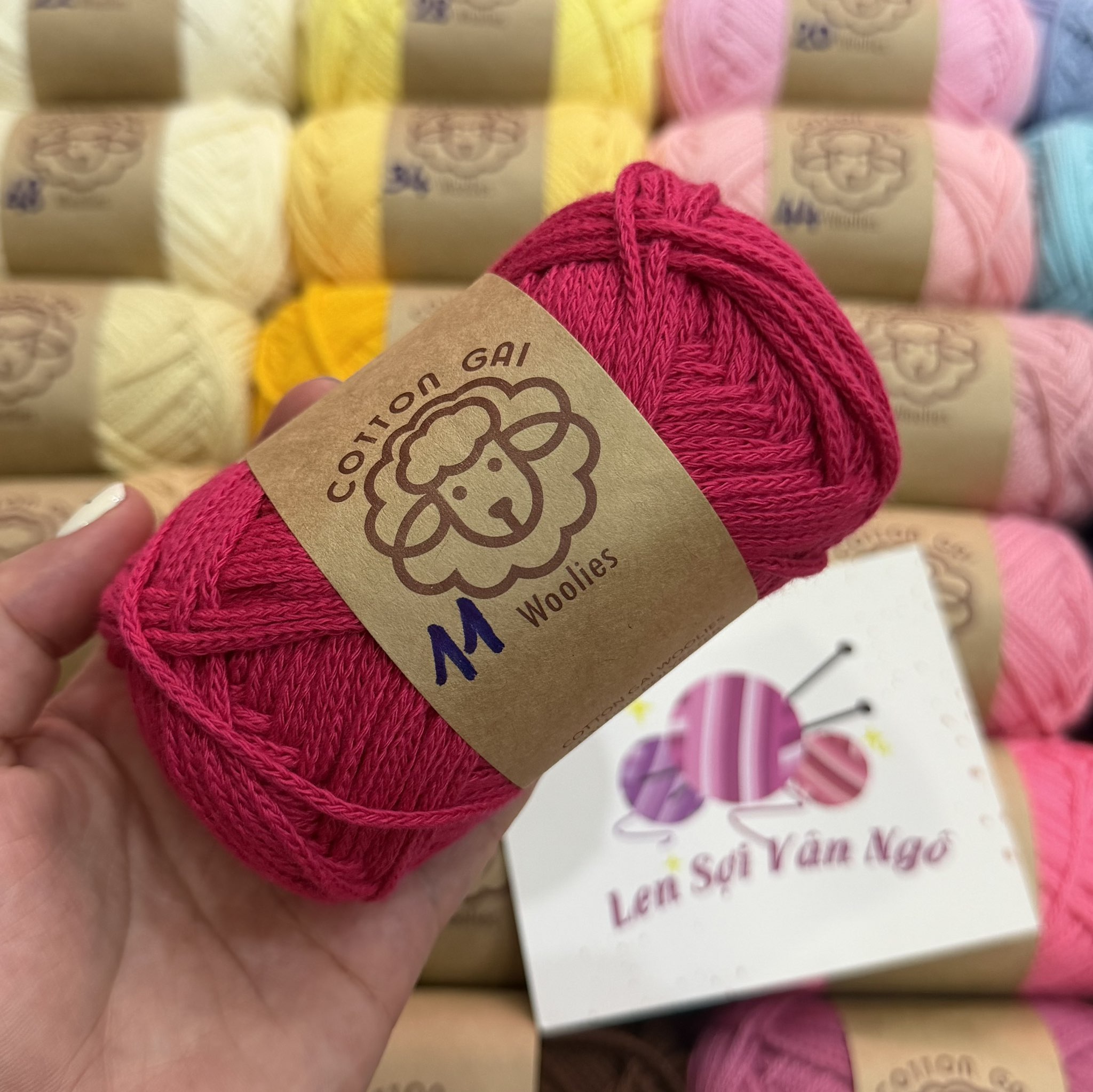 Sợi Cotton Gai WOOLIES 3mm móc túi, mũ (cuộn 100g) (26390)