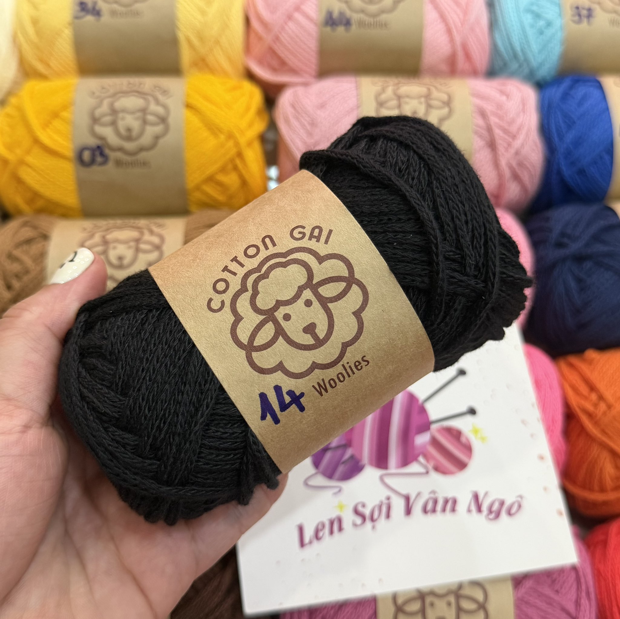 Sợi Cotton Gai WOOLIES 3mm móc túi, mũ (cuộn 100g) (26390)