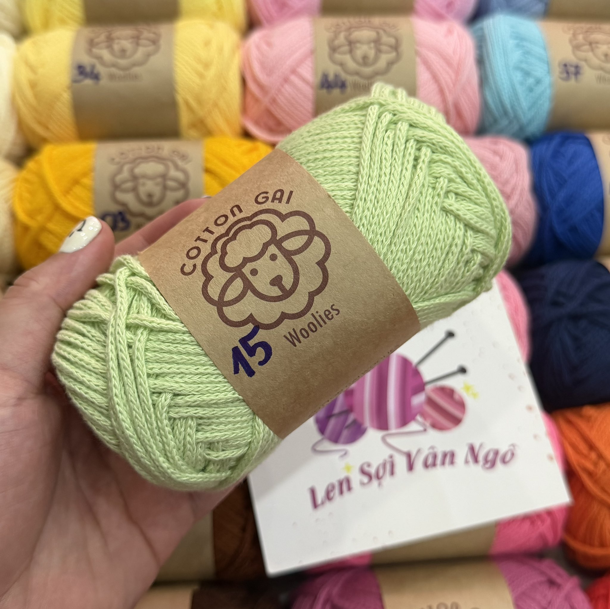 Sợi Cotton Gai WOOLIES 3mm móc túi, mũ (cuộn 100g) (26390)