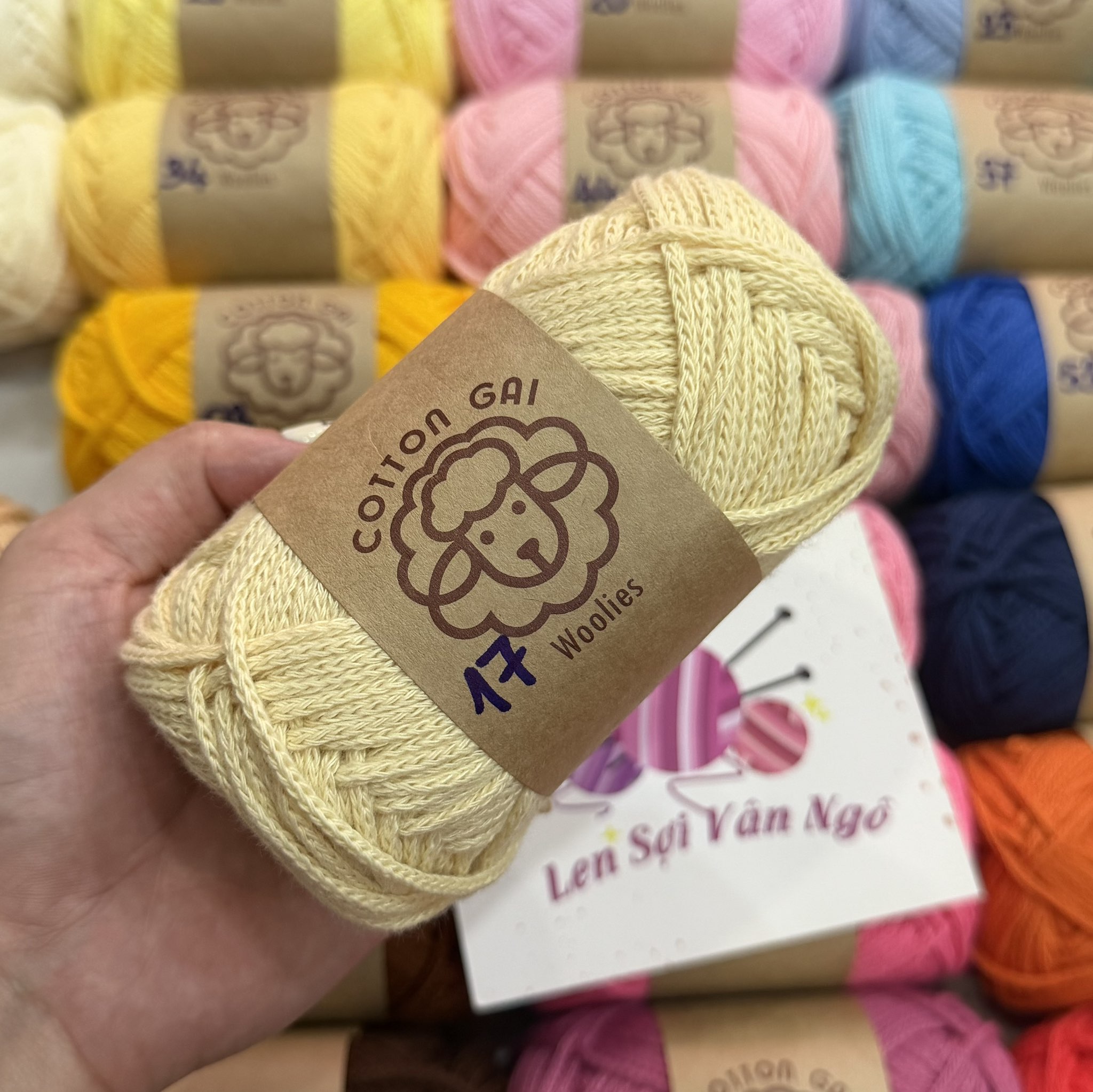 Sợi Cotton Gai WOOLIES 3mm móc túi, mũ (cuộn 100g) (26390)