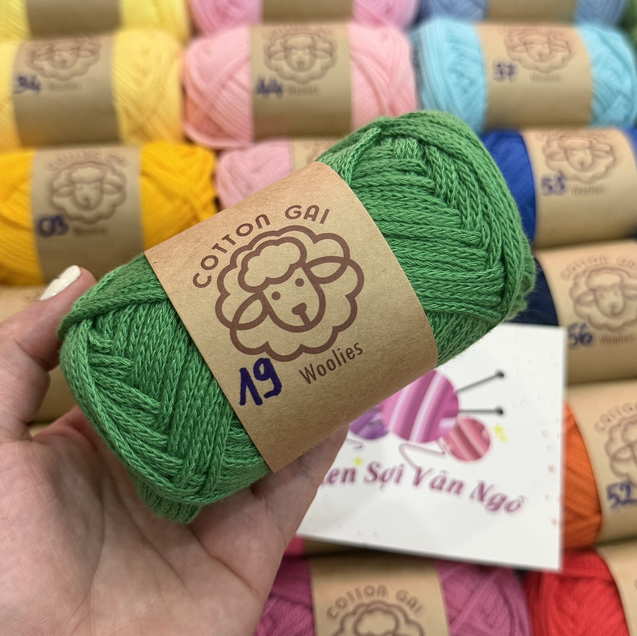 Sợi Cotton Gai WOOLIES 3mm móc túi, mũ (cuộn 100g) (26390)