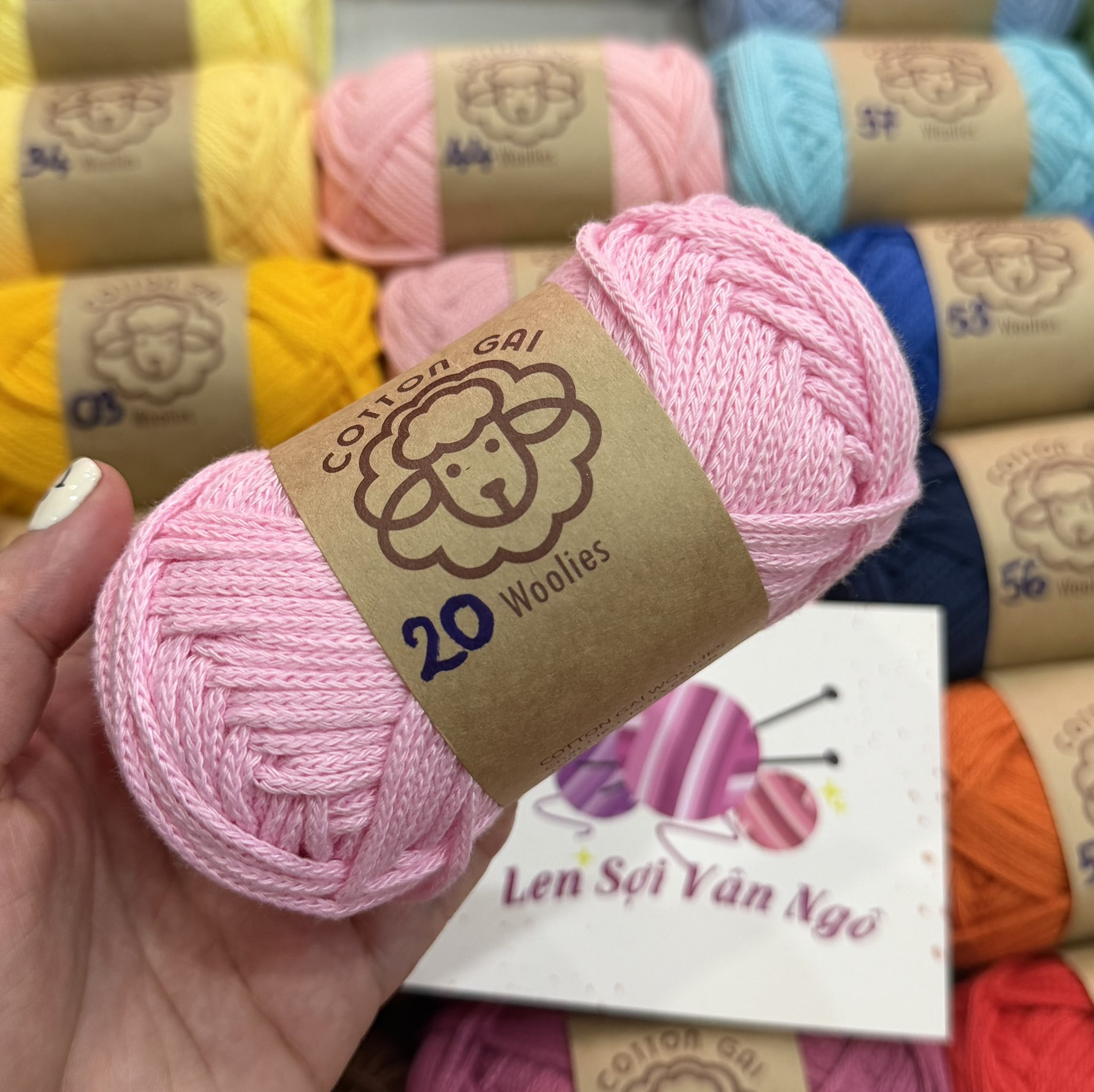 Sợi Cotton Gai WOOLIES 3mm móc túi, mũ (cuộn 100g) (26390)