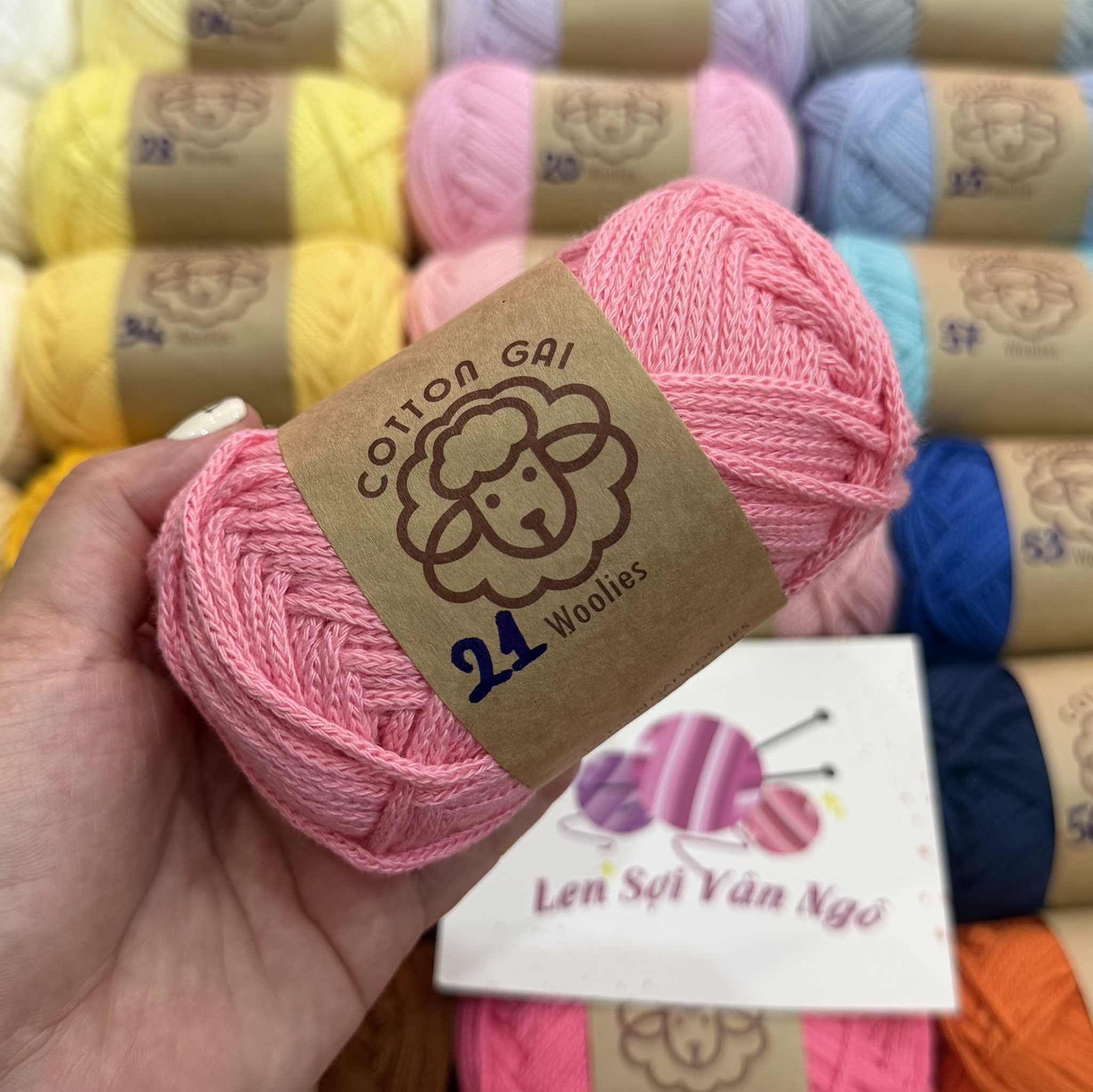 Sợi Cotton Gai WOOLIES 3mm móc túi, mũ (cuộn 100g) (26390)