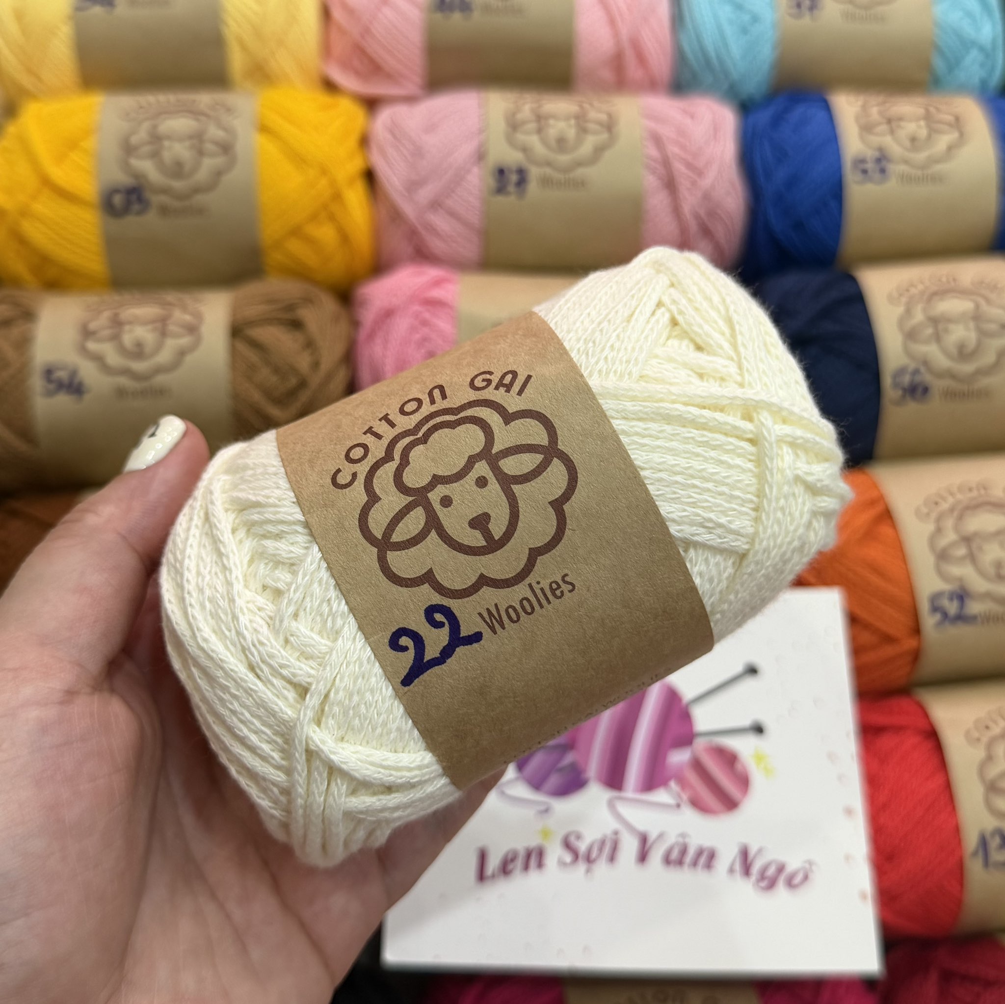 Sợi Cotton Gai WOOLIES 3mm móc túi, mũ (cuộn 100g) (26390)
